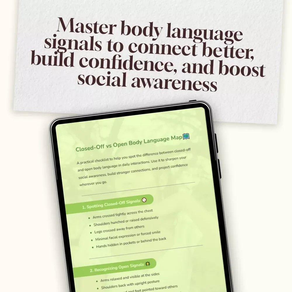 Closed-Off vs Open Body Language Map | Digital Checklist | Social Awareness & Confidence Guide | Printable eBook Download