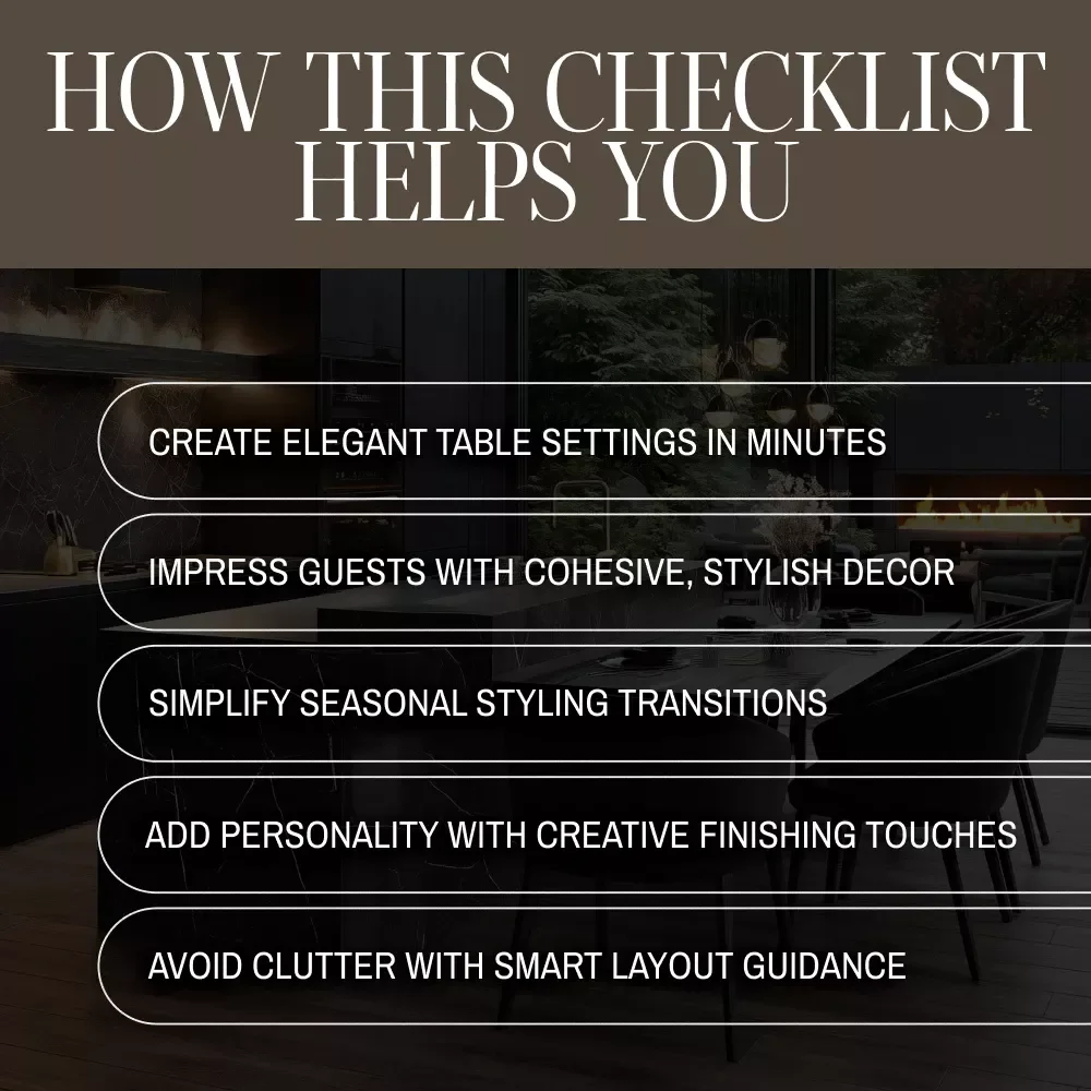 Dining Table Styling Checklist | Printable Tablescape Guide for Elegant Dinner Party Decor | Instant Digital Download for Table Setting Inspiration
