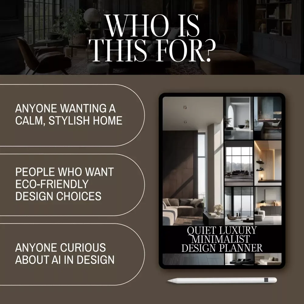 Quiet Luxury Minimalist Design Planner | eBook | Digital Download Guide for Interior Design, Timeless Minimalist Decor, AI Design Tools, and Sustainable Living