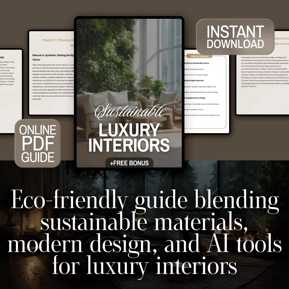 Sustainable Luxury Interiors Guide | Digital Download eBook for Eco-Friendly Interior Design, AI Tools & Material Selection | Modern Sustainable Home Styling Checklist