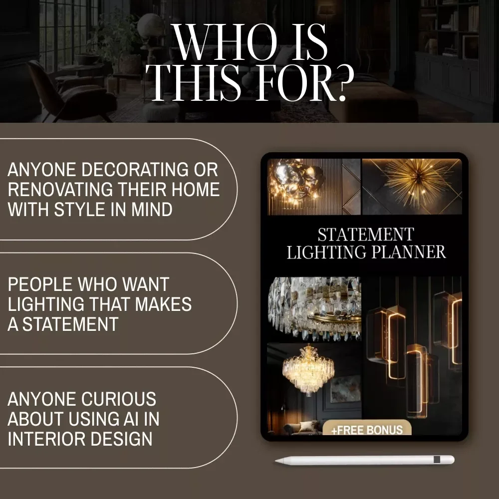 Statement Lighting Planner | Digital Interior Design Guide for Home Lighting, AI Lighting Tools, Midjourney Lighting Ideas, Perfect Fixture Checklist