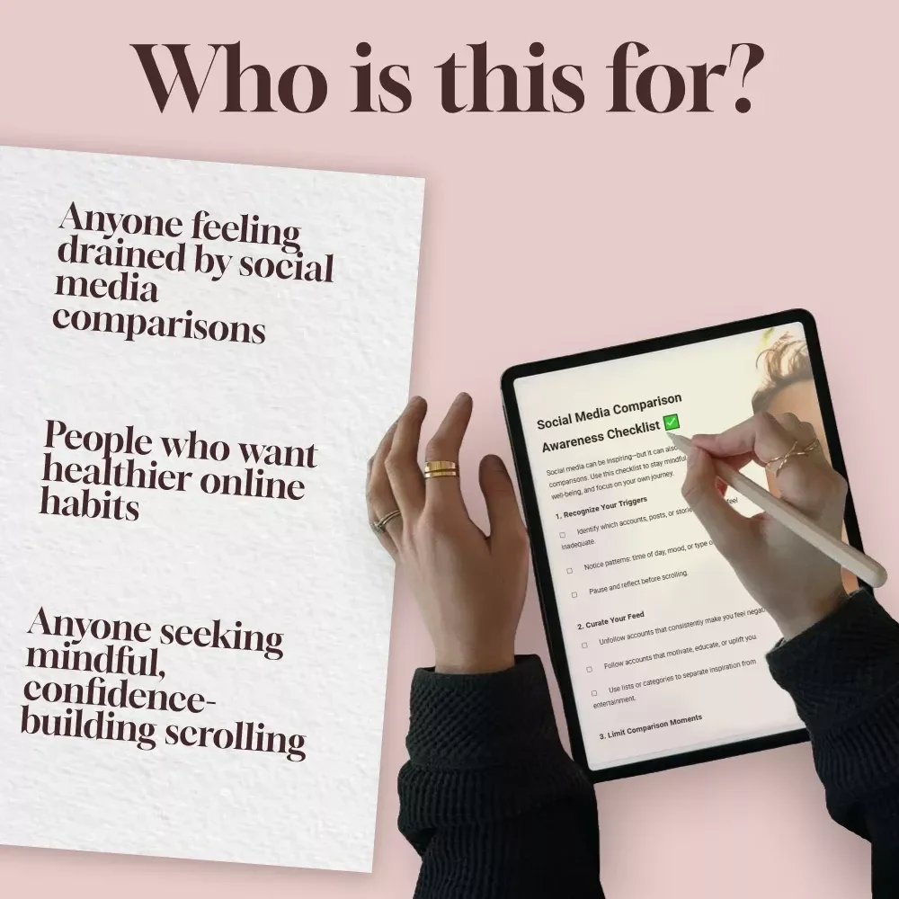 Social Media Comparison Awareness Checklist | Digital Download | Self-Care, Mindful Social Media Use, Mental Health Support Tool