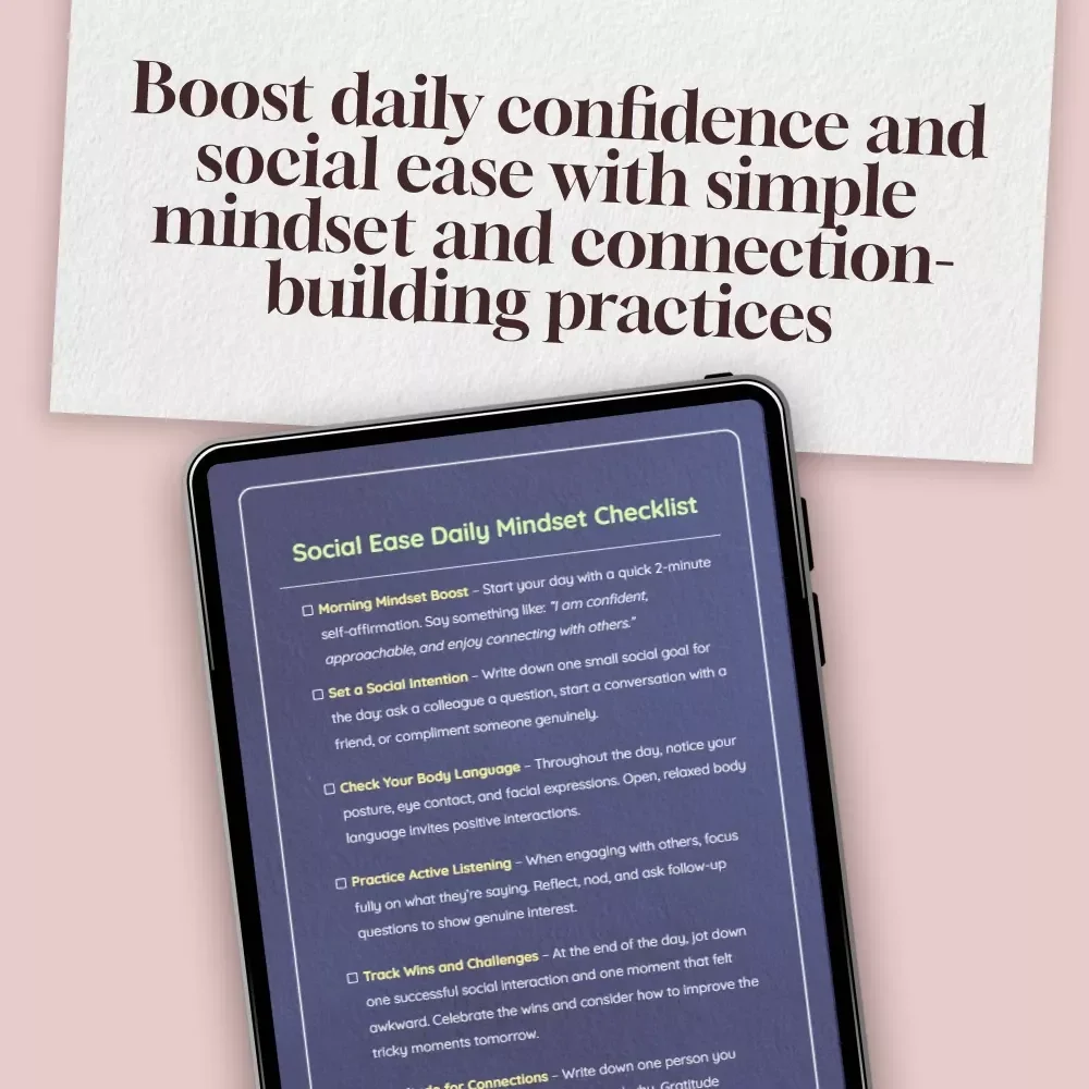 Social Ease Daily Mindset Checklist | Printable Daily Mindset Tracker for Social Ease | Digital Download Self-Confidence Guide