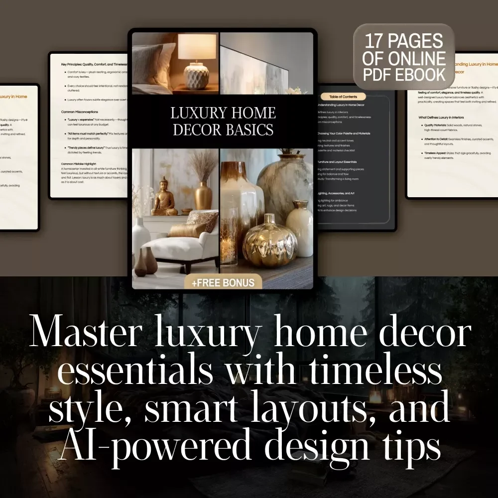 Luxury Home Decor Basics | Digital eBook Guide to Timeless Interiors, Color Palettes, Furniture, Lighting, Accessories & AI-Enhanced Design