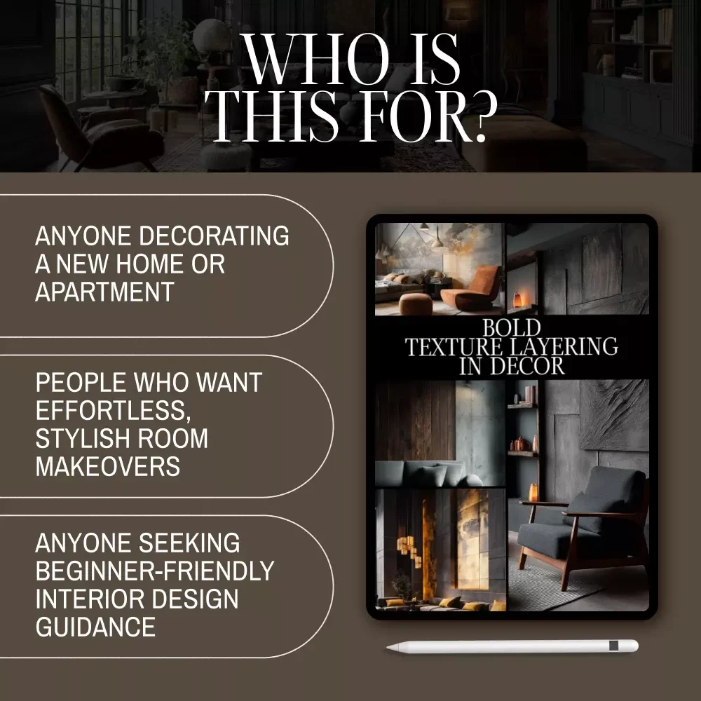 Bold Texture Layering in Decor Checklist | Digital Download Home Styling Guide for Interior Design, Room Makeover & Modern Decorating Ideas