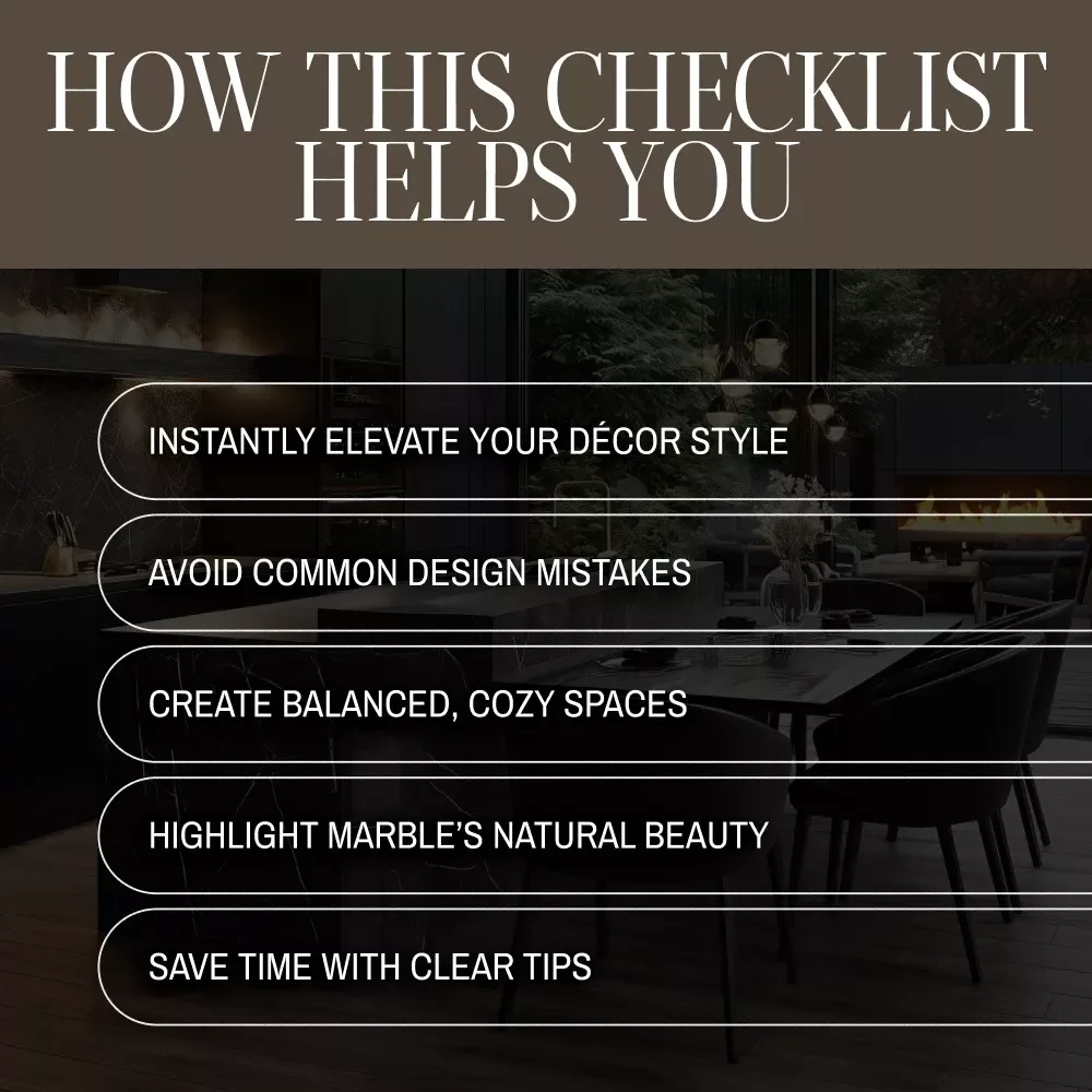 Marble Furniture Styling Tips Checklist | Digital Download Home Decor Guide | Interior Design eBook for Modern Living Room, Dining Room & Office Styling