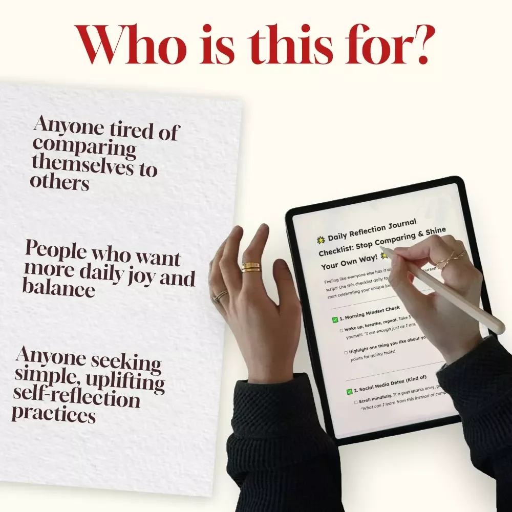 Daily Reflection Journal Checklist: Stop Comparing & Shine Your Own Way! | Printable Self-Care Guide | Mindset Journal | Digital Download eBook