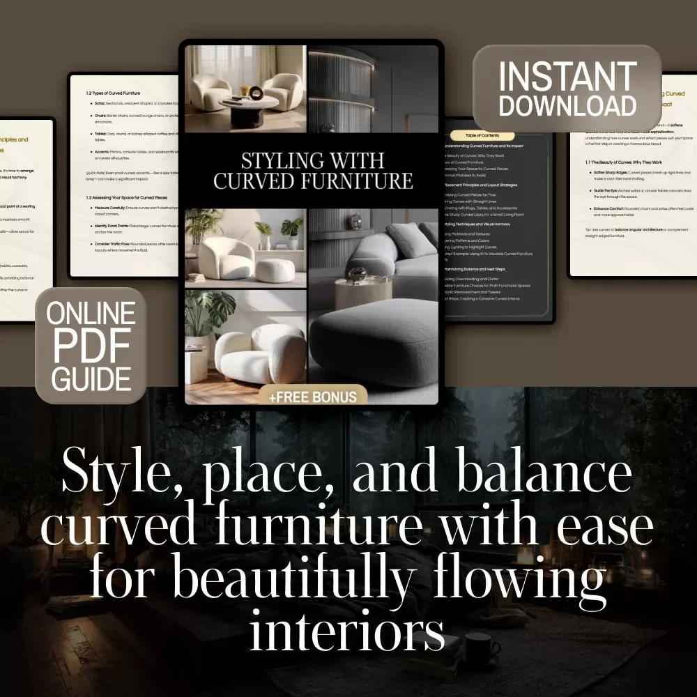 Styling with Curved Furniture | Interior Styling Guide | Digital Download Home Decor Layout Tips | Curved Furniture Placement eBook