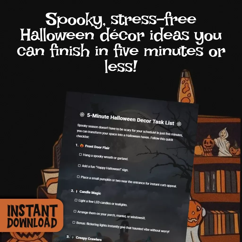 5-Minute Halloween Decor Task List | Printable Digital Checklist for Quick & Easy Halloween Decorations | Instant Download