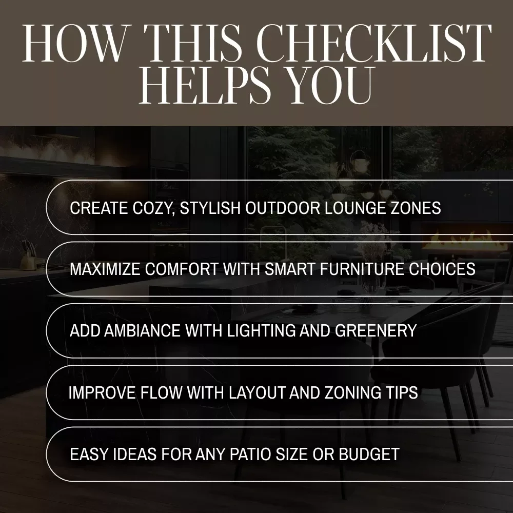 Resort-Style Patio Furniture Ideas Checklist | Outdoor Decor Guide | Backyard Seating, Fire Pits, Lighting & More