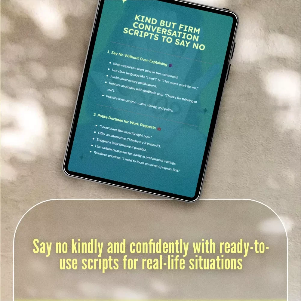Kind But Firm Conversation Scripts to Say No Checklist | Digital Download Guide for Polite Refusals, Boundaries, and Self-Care
