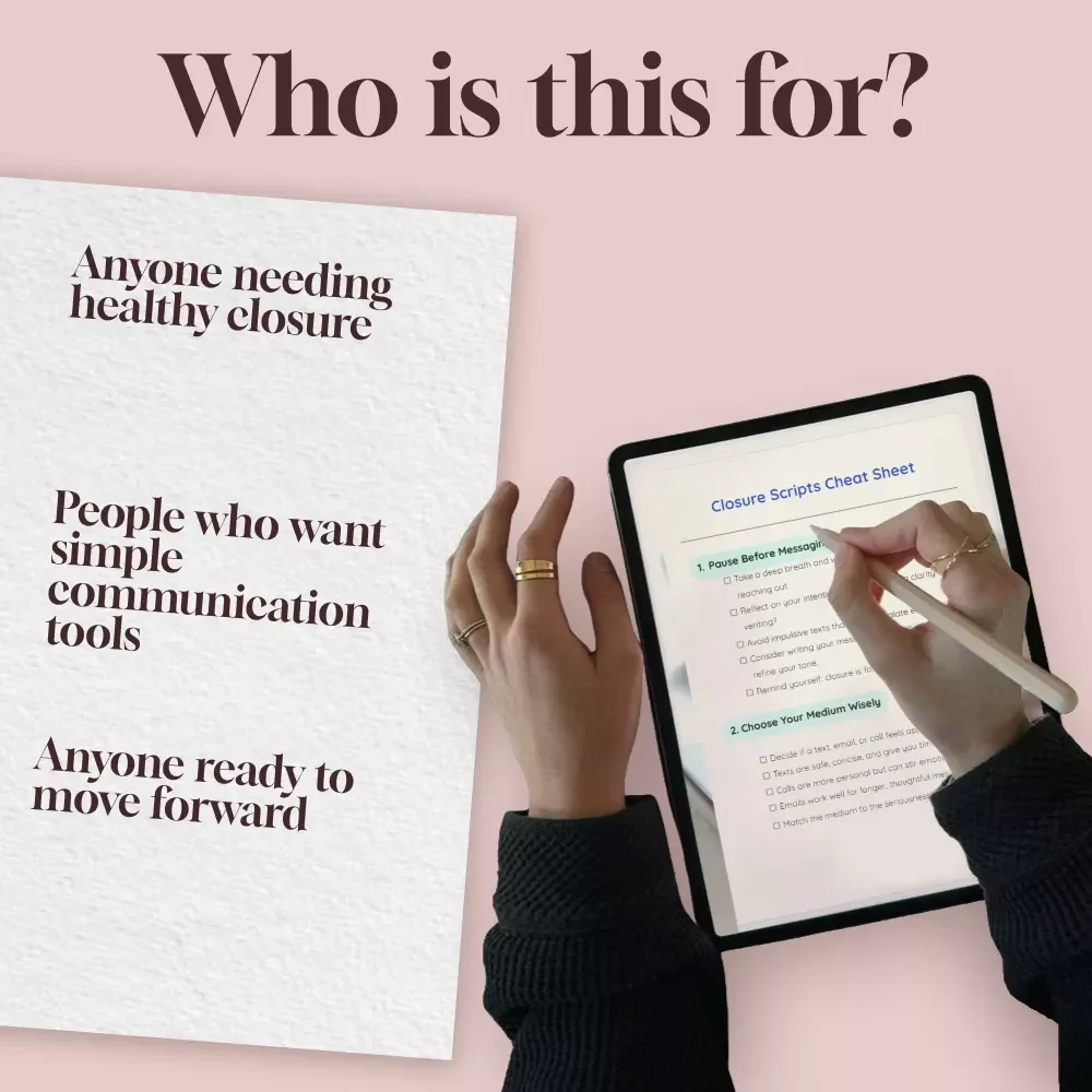 Closure Scripts Cheat Sheet | Scripts for Closure After Ghosting | Digital Download Checklist for Healing, Boundaries & Self-Reflection