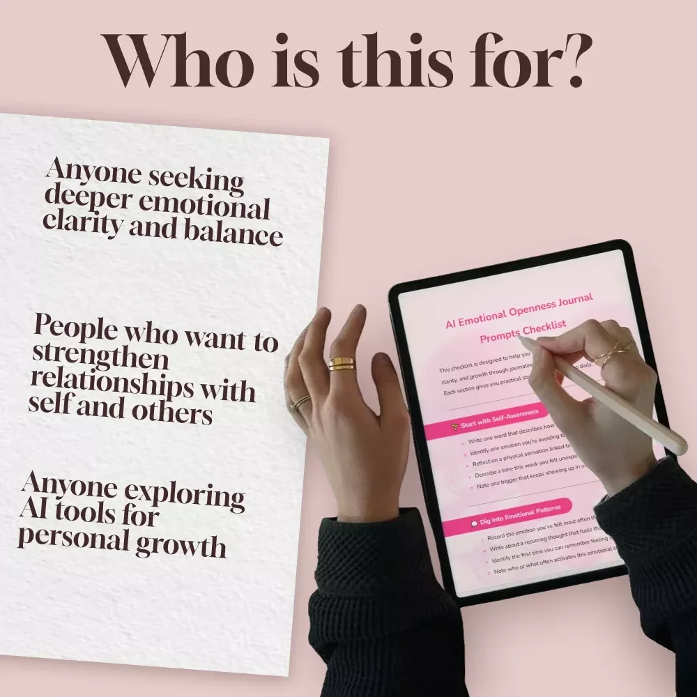 AI Emotional Openness Journal Prompts Checklist | Digital Download Self-Reflection Guide | Mental Health & Mindfulness eBook for Journaling