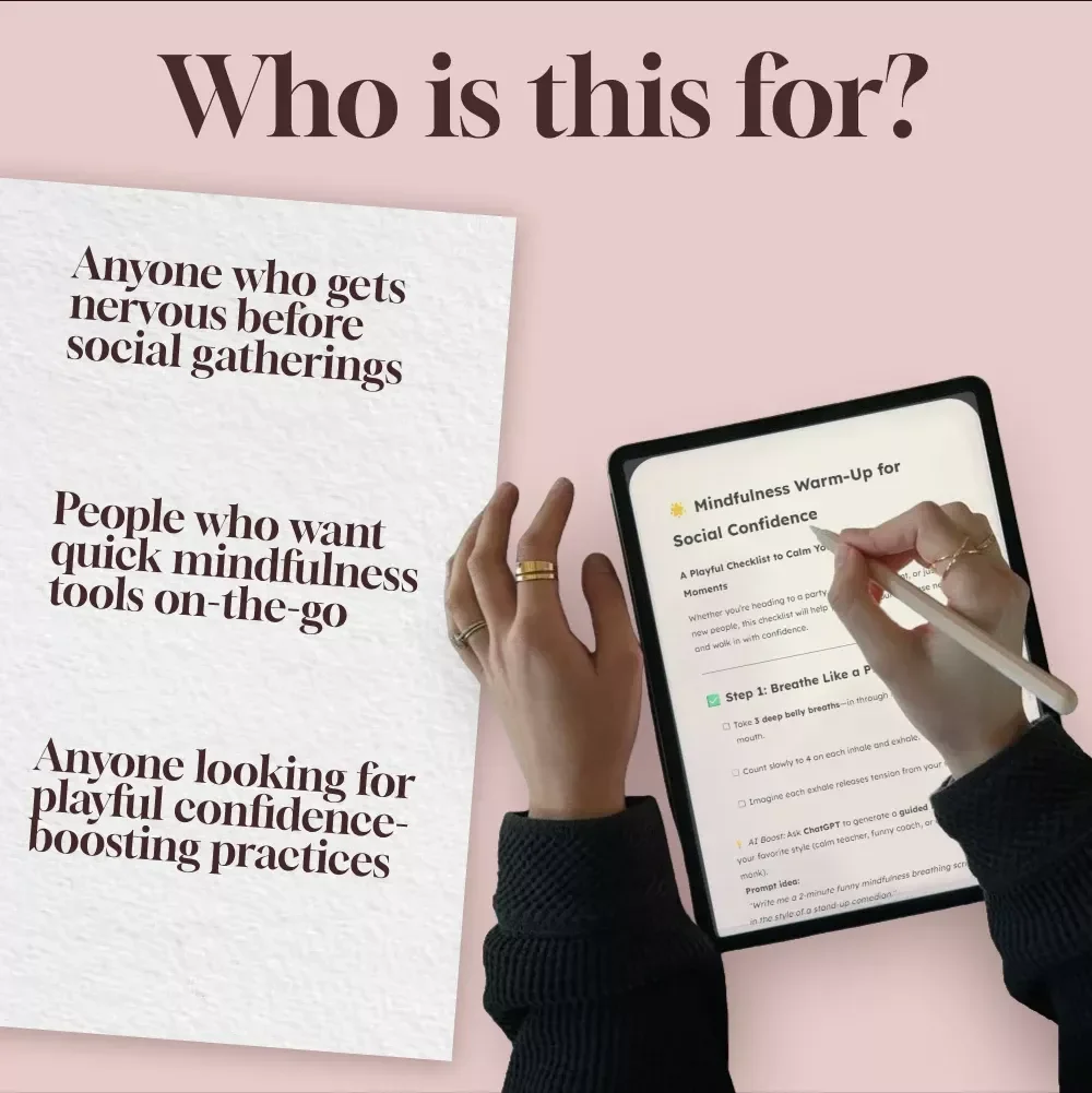Mindfulness Warm-Up for Social Confidence | Printable Checklist | Digital Download Guide for Anxiety Relief, Social Confidence & Mindfulness eBook