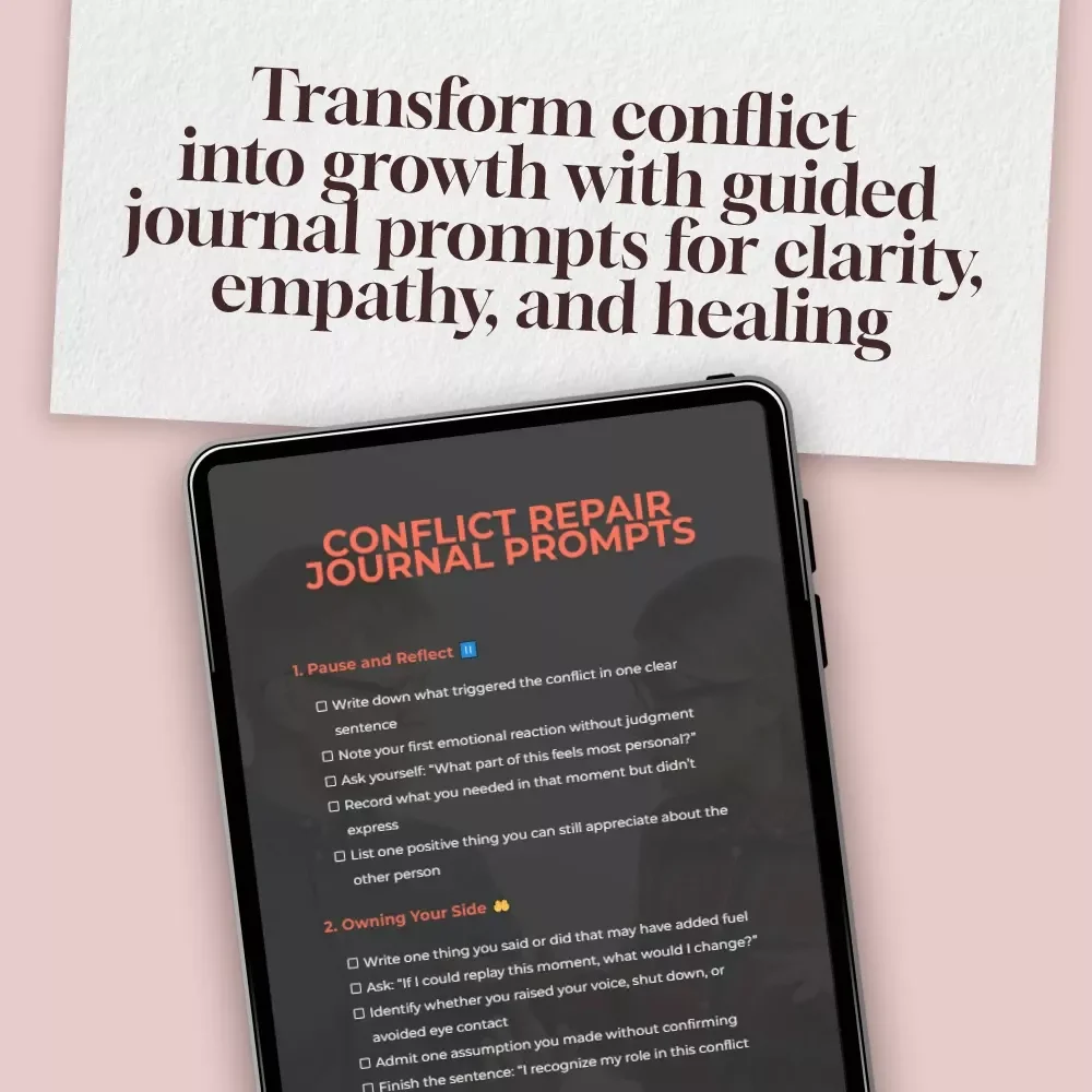 Conflict Repair Journal Prompts | Digital Download Checklist for Healing Conversations, Reflection & Relationship Repair