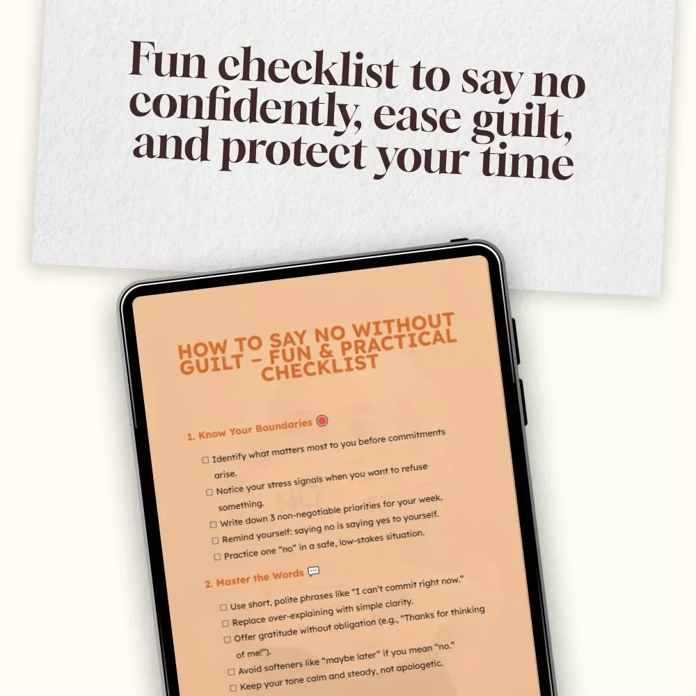 How to Say No Without Guilt – Fun & Practical Checklist | Digital Download | Boundaries, Confidence & Self-Care Guide