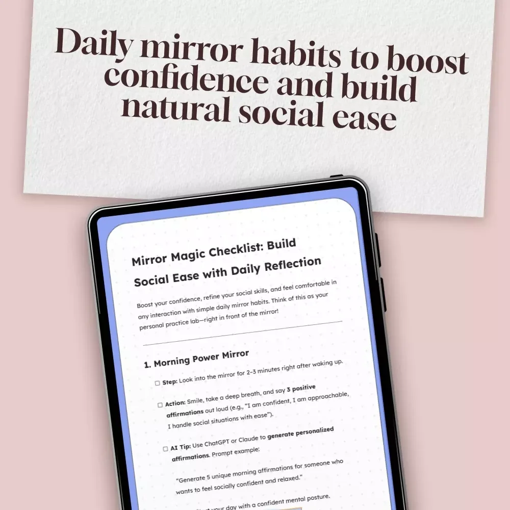 Mirror Magic Checklist: Build Social Ease with Daily Reflection | Digital Download Self-Confidence Guide | Mirror Habits for Social Ease | Social Skills eBook & Printable PDF