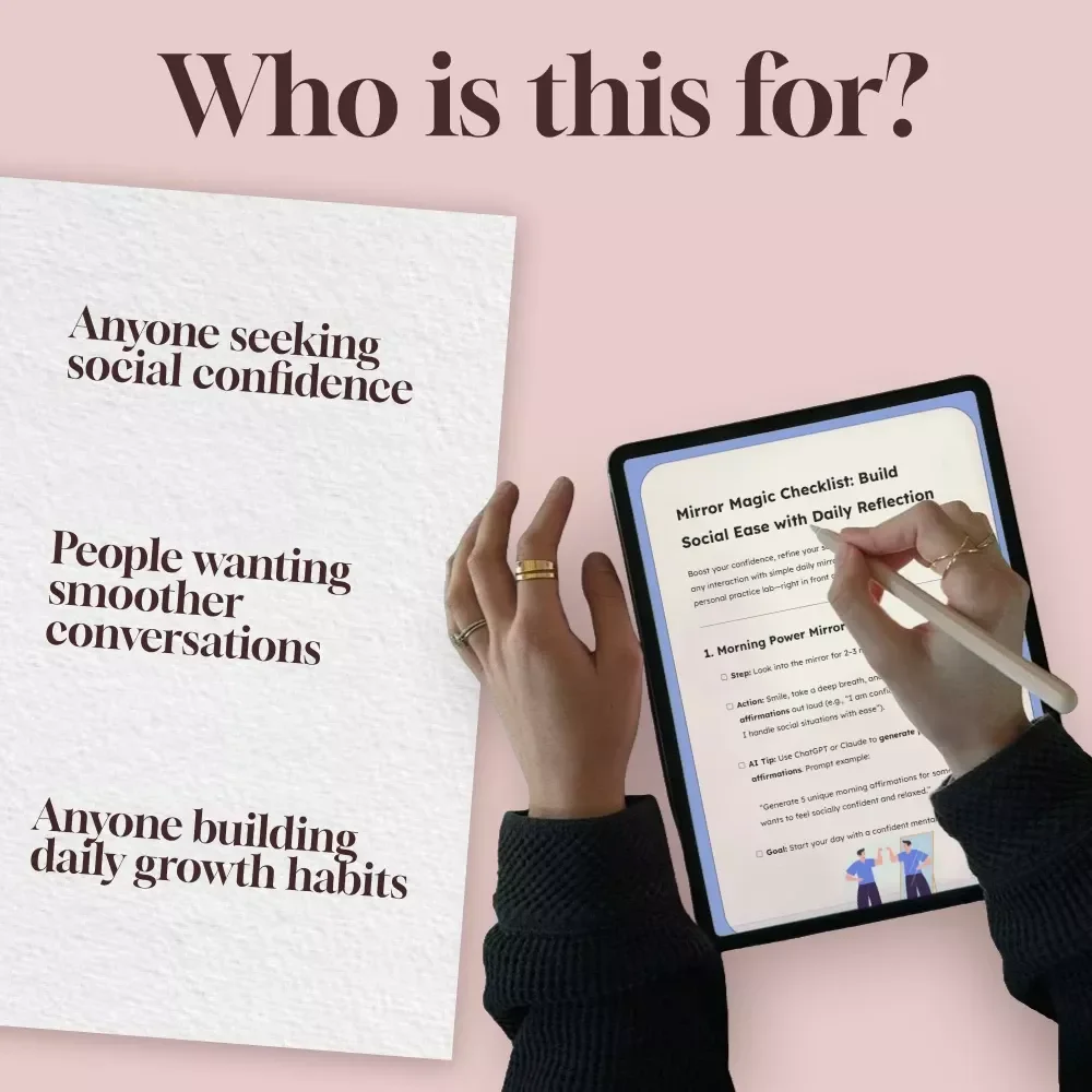 Mirror Magic Checklist: Build Social Ease with Daily Reflection | Digital Download Self-Confidence Guide | Mirror Habits for Social Ease | Social Skills eBook & Printable PDF