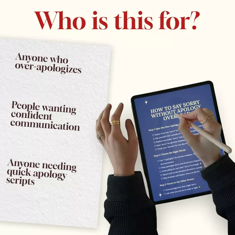 How to Say Sorry Without Apology Overload | Printable Digital Checklist | Confidence & Communication Skills Guide