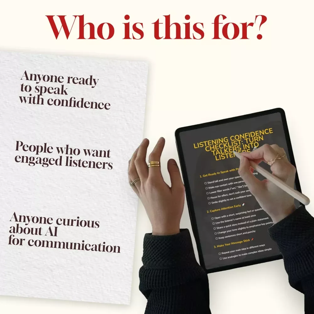 Listening Confidence Checklist: Turn Talkers into Listeners | Digital Download | Public Speaking Confidence Guide | eBook & Printable Communication Skills Resource