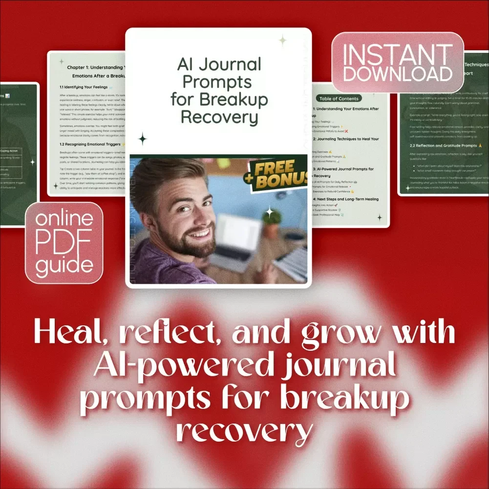AI Journal Prompts for Breakup Recovery | Healing Guide, Journaling Exercises, Digital Download for Self-Care, Emotional Healing & Confidence