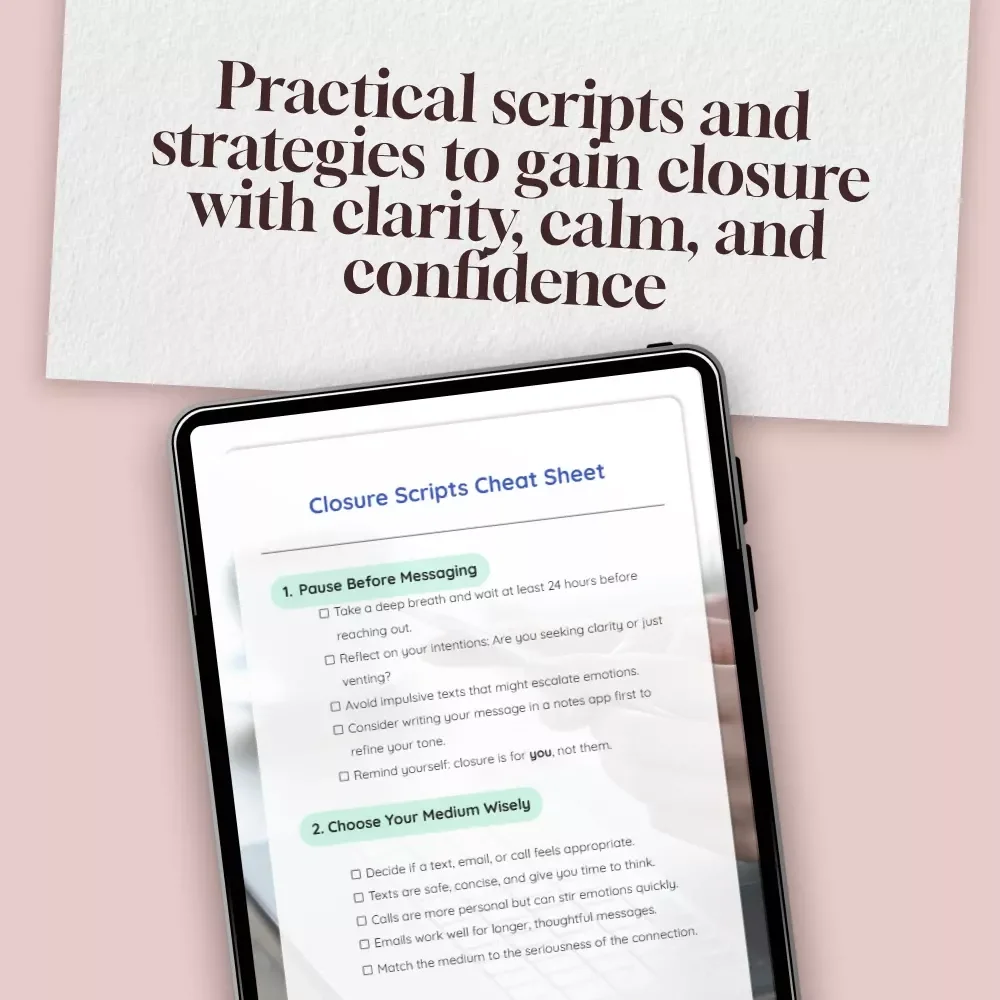 Closure Scripts Cheat Sheet | Scripts for Closure After Ghosting | Digital Download Checklist for Healing, Boundaries & Self-Reflection