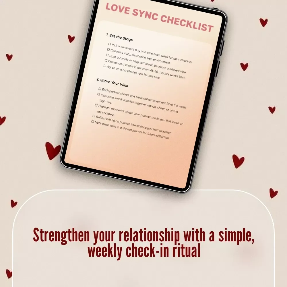 Love Sync Checklist | Weekly Compatibility Check-In Ritual for Couples | Digital Download Relationship Growth Guide