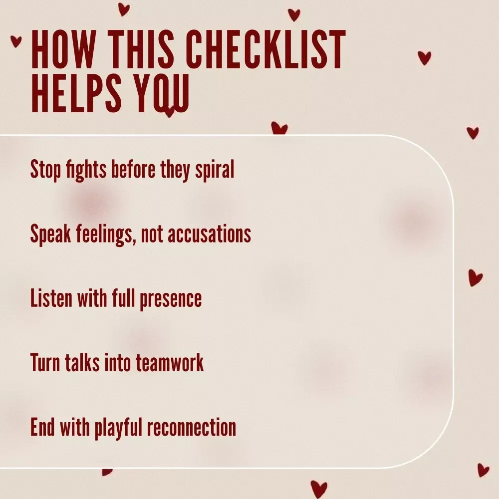 The Couple’s Calm & Connection Checklist | Conflict Resolution Checklist for Couples | Printable Relationship Communication Guide