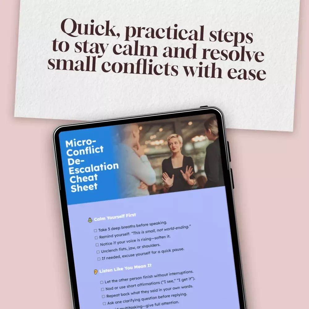 Micro-Conflict De-escalation Cheat Sheet | Digital Download Checklist for Communication, Stress Relief & Conflict Management