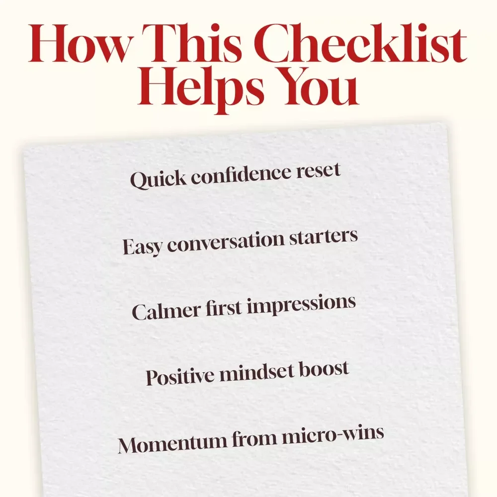5-Minute Social Confidence Booster Checklist | Instant Digital Download | How to Build Social Confidence in 5 Minutes a Day | Printable Self-Growth Guide for Confidence and Conversations