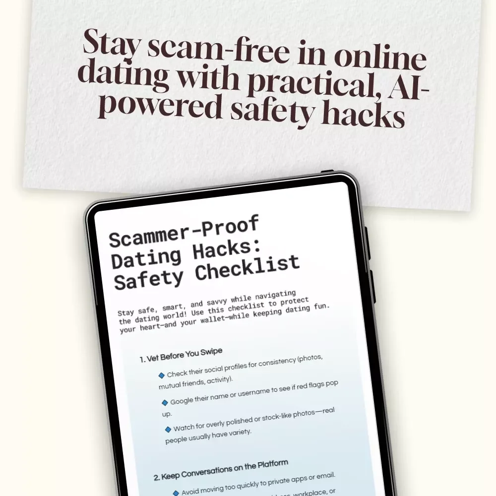 Scammer-Proof Dating Hacks: Safety Checklist | Digital Download Guide for Secure Online Dating, Anti-Scam Protection, Safe First Dates, and Privacy Tips