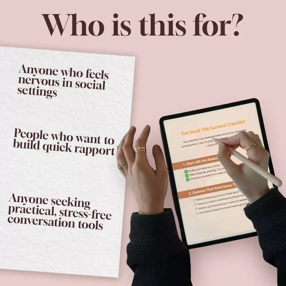 The Small Talk Survival Checklist | Digital Download Guide with Small Talk Questions, Conversation Starters & Social Skills Tips (eBook/Printable)