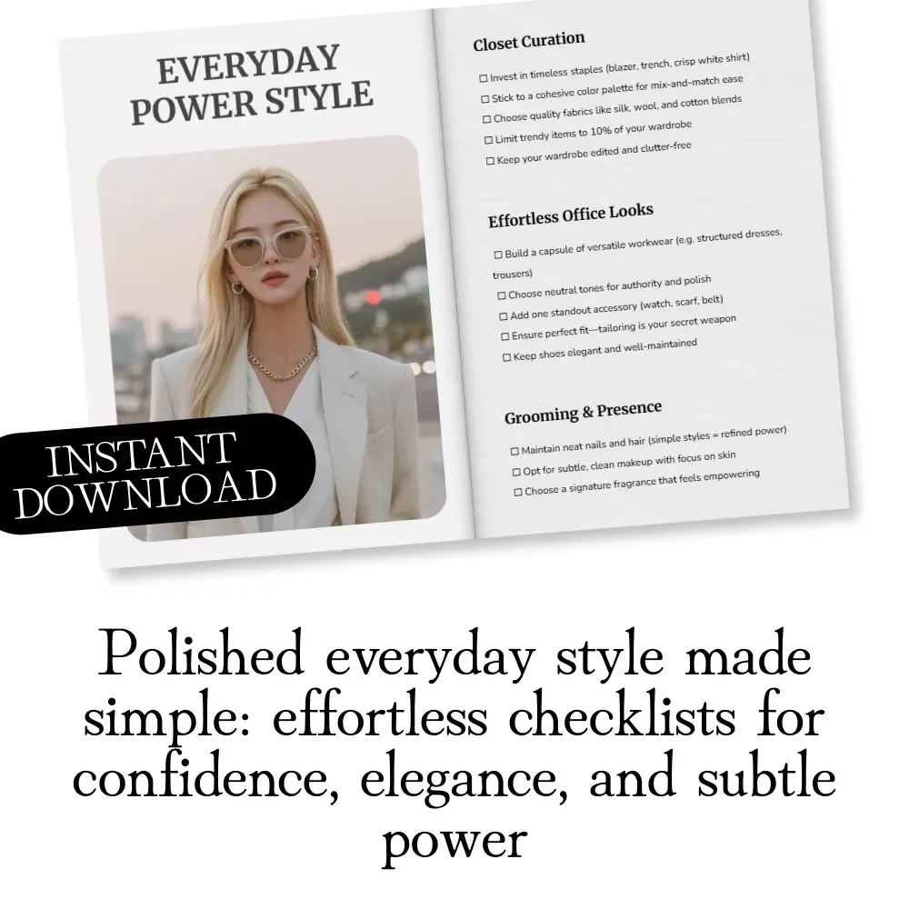Everyday Power Style | Everyday Elegance Checklist: Subtle Power Looks | Digital Download Wardrobe & Style Guide, eBook, Capsule Wardrobe Checklist