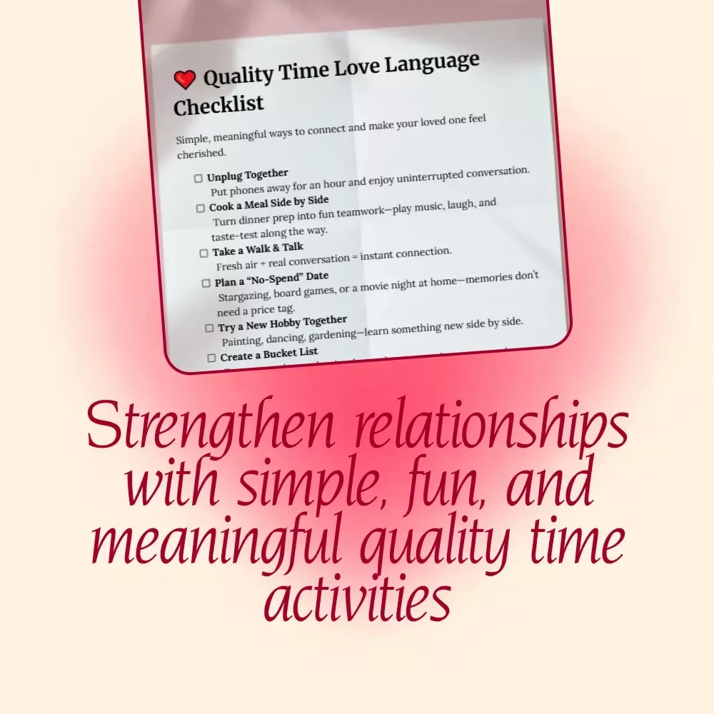 Quality Time Love Language Checklist | Digital Download for Couples | Quality Time Love Language Ideas, Relationship Guide, eBook Style PDF