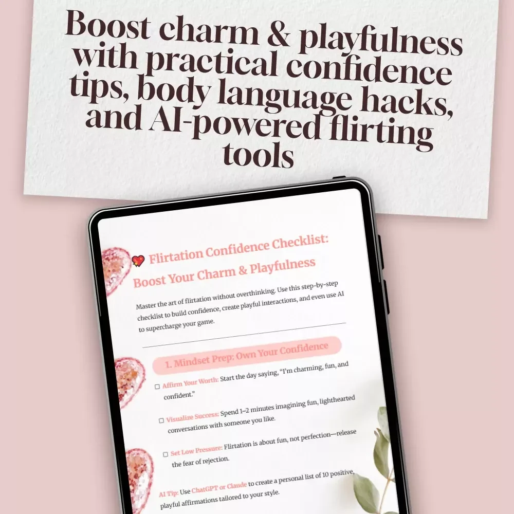 Flirtation Confidence Checklist: Boost Your Charm & Playfulness | Digital Download Guide, eBook & Self-Help Tool for Confidence & Fun Conversations