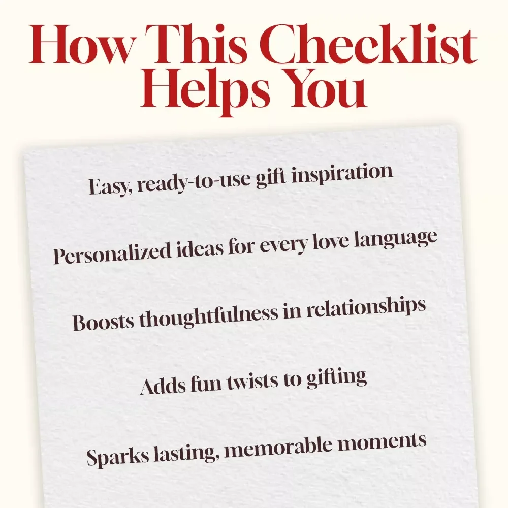 The Ultimate Love Languages Gift Checklist: Thoughtful, Fun, & Unforgettable! | Digital Download | Love Languages Gift Ideas | Romantic Gift Guide | Printable eBook & Checklist