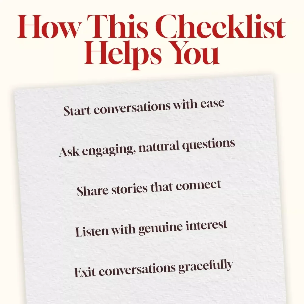 Your Go-To Conversation Checklist | Digital Download for Best Small Talk Topics, Easy Social Skills, Networking & Everyday Confidence