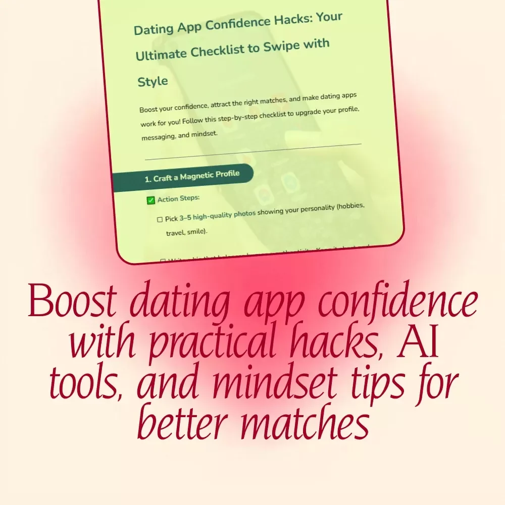 Dating App Confidence Hacks: Your Ultimate Checklist to Swipe with Style | Digital Download eBook, Online Dating Guide, Profile & Messaging Tips for Singles