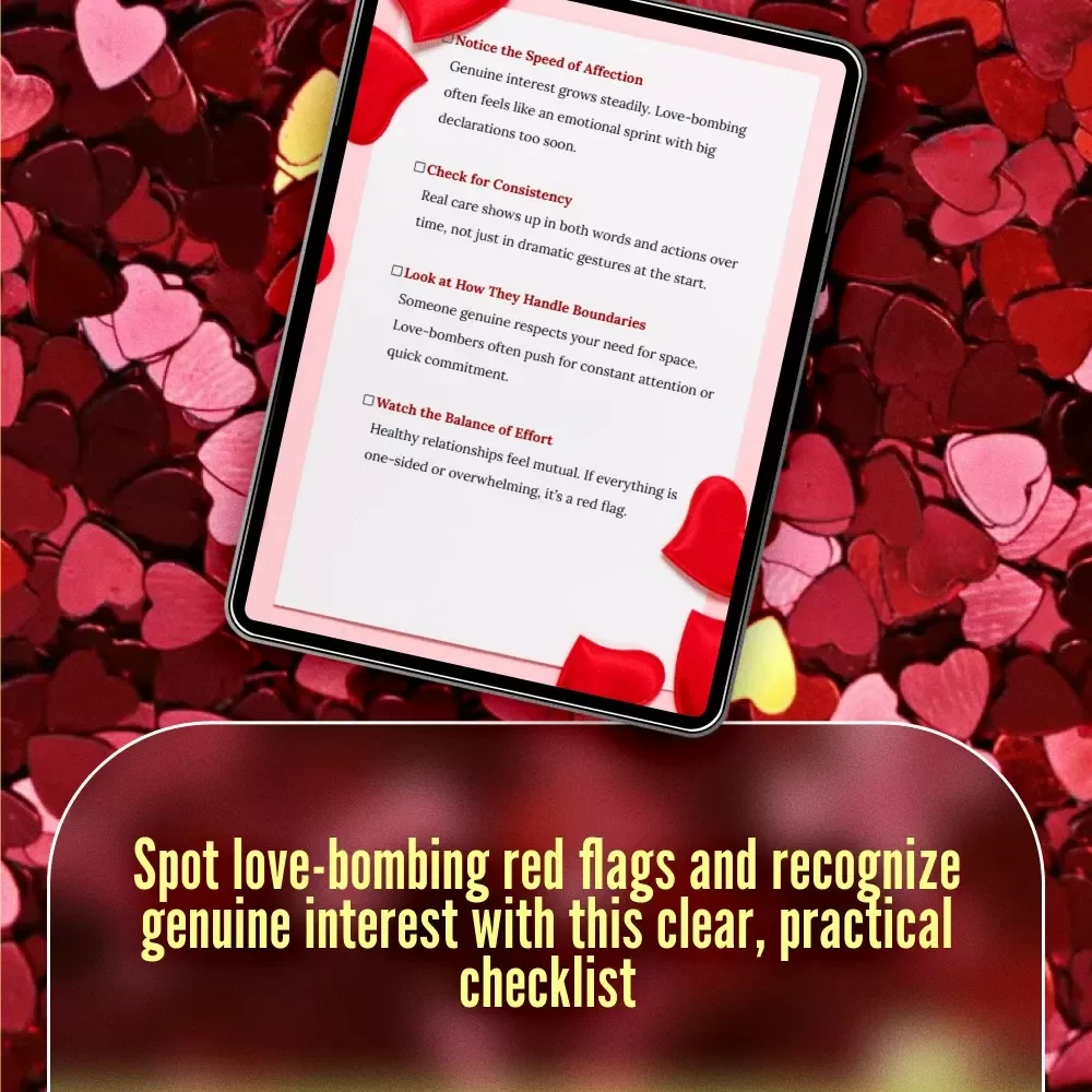 The Reality Check Checklist for Love-Bombing vs Genuine Interest | Digital Download Guide | How to Spot Love-Bombing vs Genuine Interest Printable Checklist