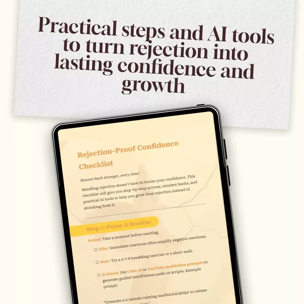 Rejection-Proof Confidence Checklist | Digital Download | How to Handle Rejection Without Losing Confidence | Self-Growth eBook & Resilience Guide