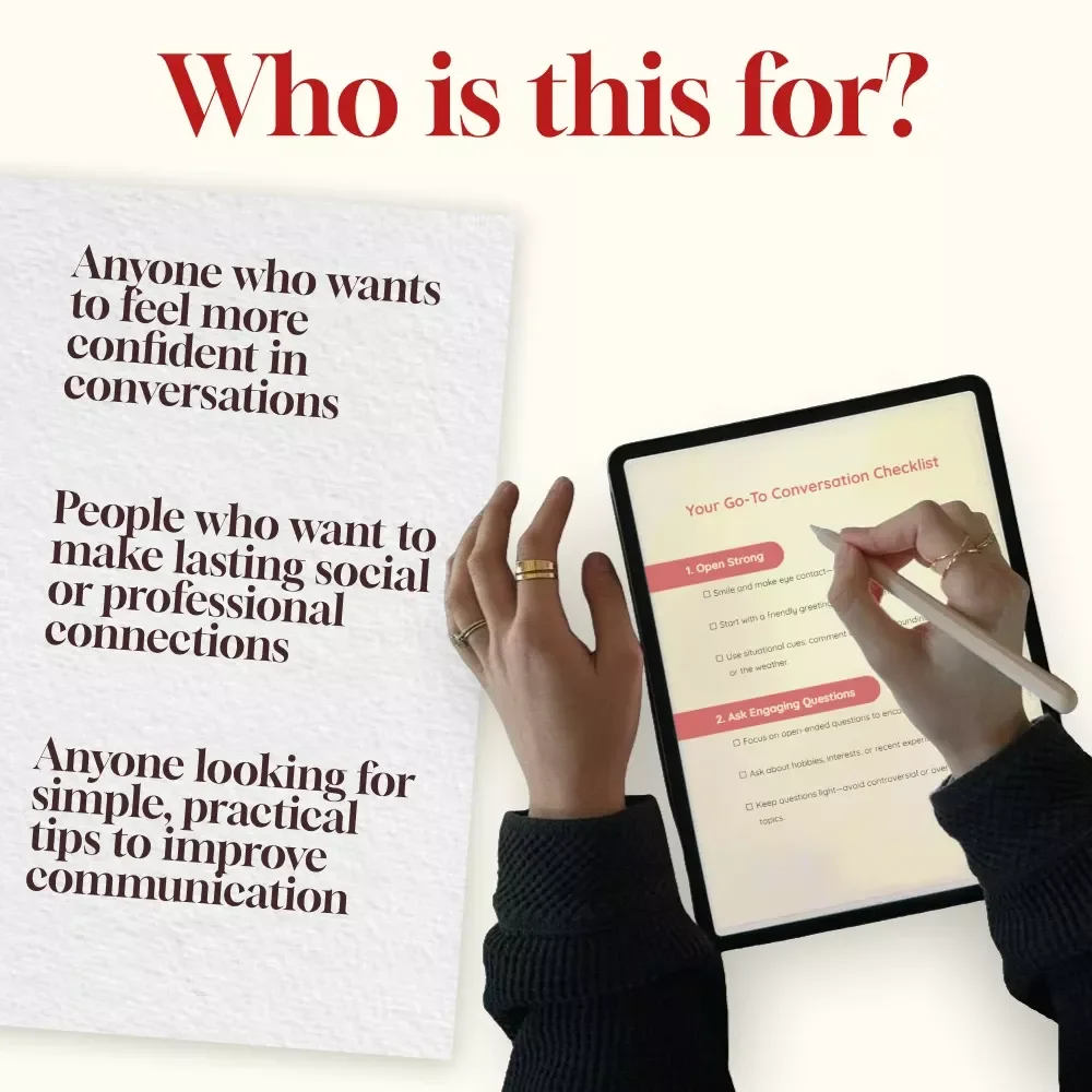 Your Go-To Conversation Checklist | Digital Download for Best Small Talk Topics, Easy Social Skills, Networking & Everyday Confidence