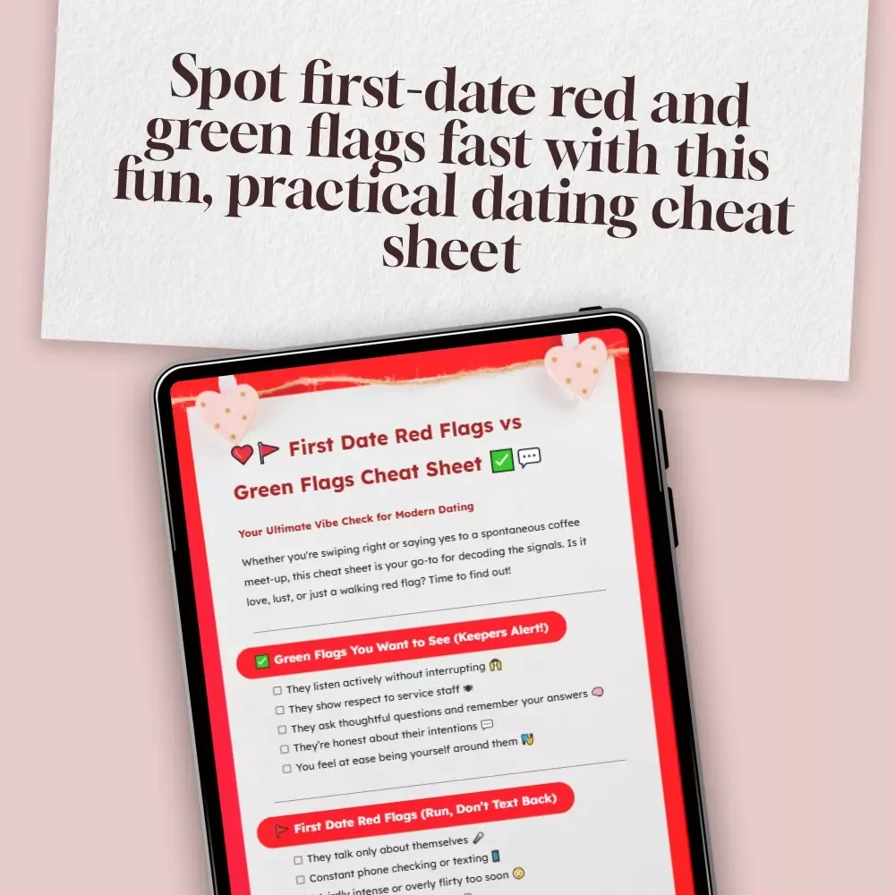 First Date Red Flags vs Green Flags Cheat Sheet | Printable Dating Checklist | Relationship Green Flags & Red Flags Guide | Digital Download