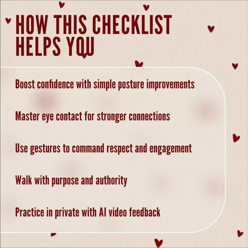 The Confident Body Language Cheatsheet | Digital Download Checklist for Assertive Posture, Gestures, and Eye Contact