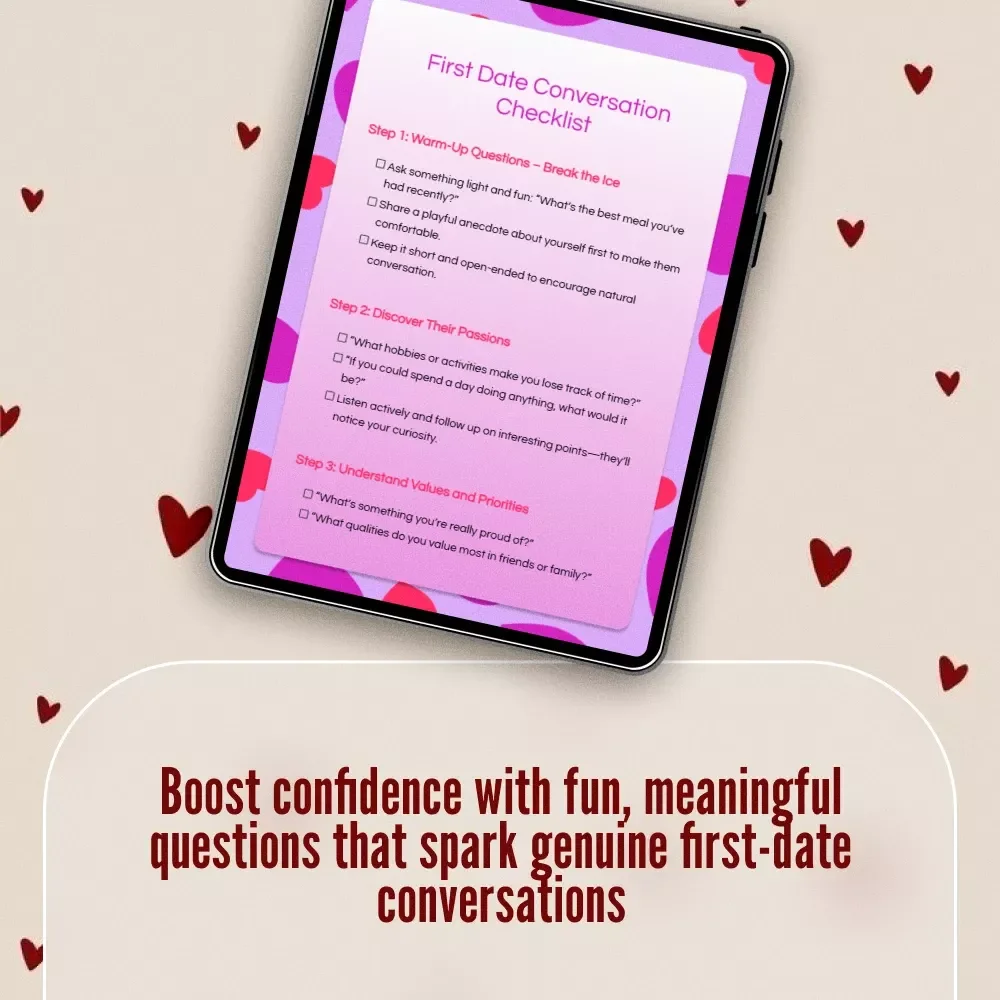 First Date Conversation Checklist | Printable Questions to Ask on a First Date | Digital Download eBook & Guide for Confident Connections