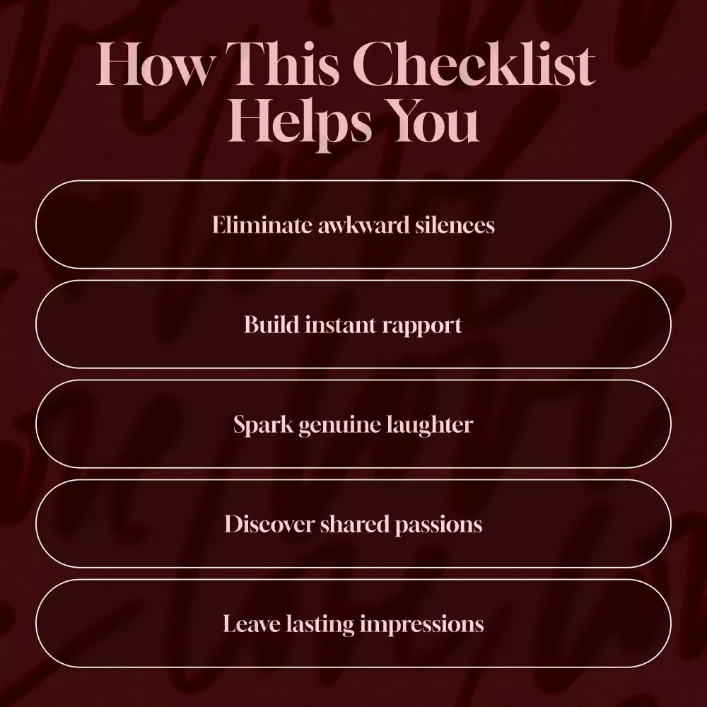 First Date Conversation Mastery Checklist: No Awkward Silences Guaranteed | Digital Download | What to Talk About on a First Date (No Awkward Silences) | Printable Dating Guide & Conversation Starters