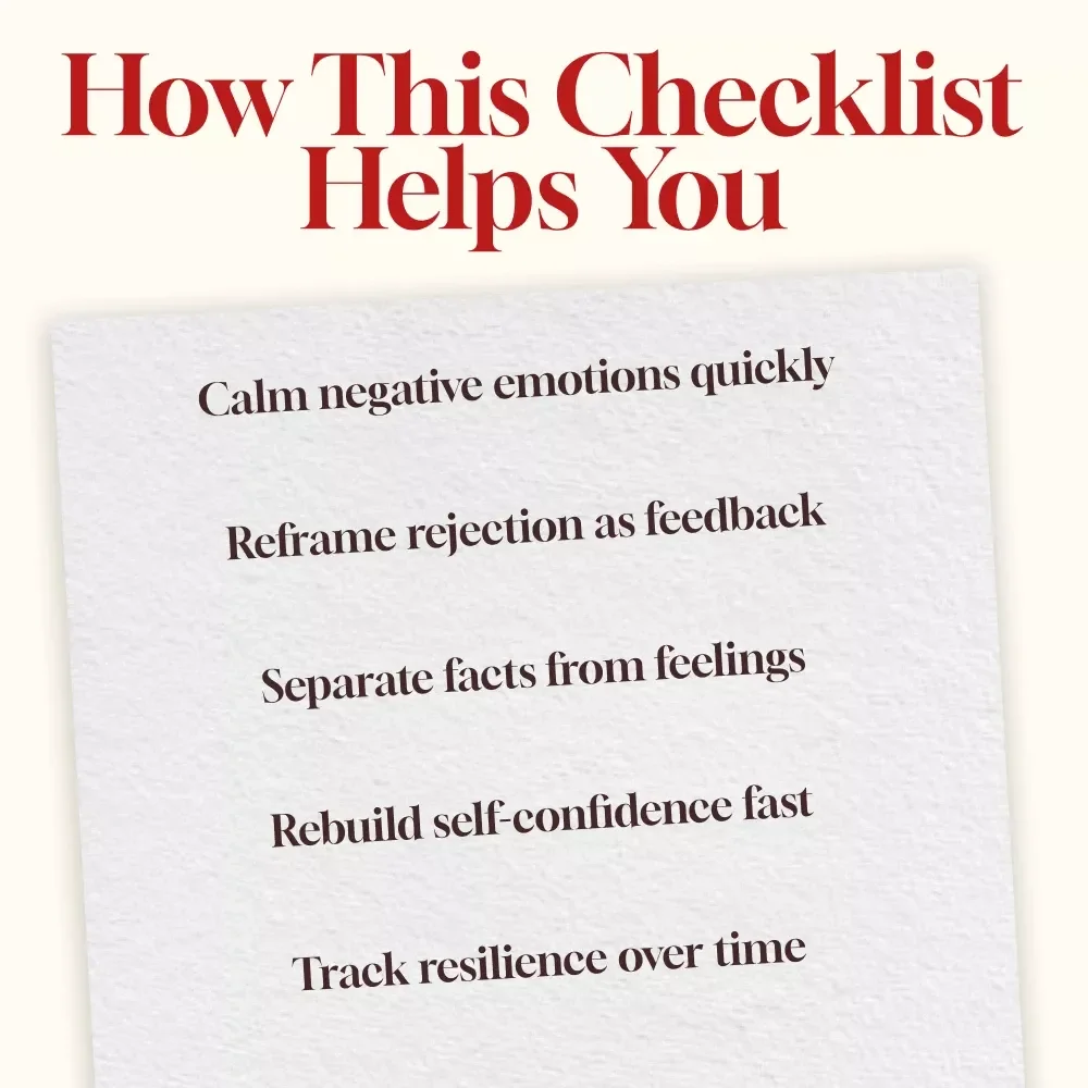 Rejection-Proof Confidence Checklist | Digital Download | How to Handle Rejection Without Losing Confidence | Self-Growth eBook & Resilience Guide