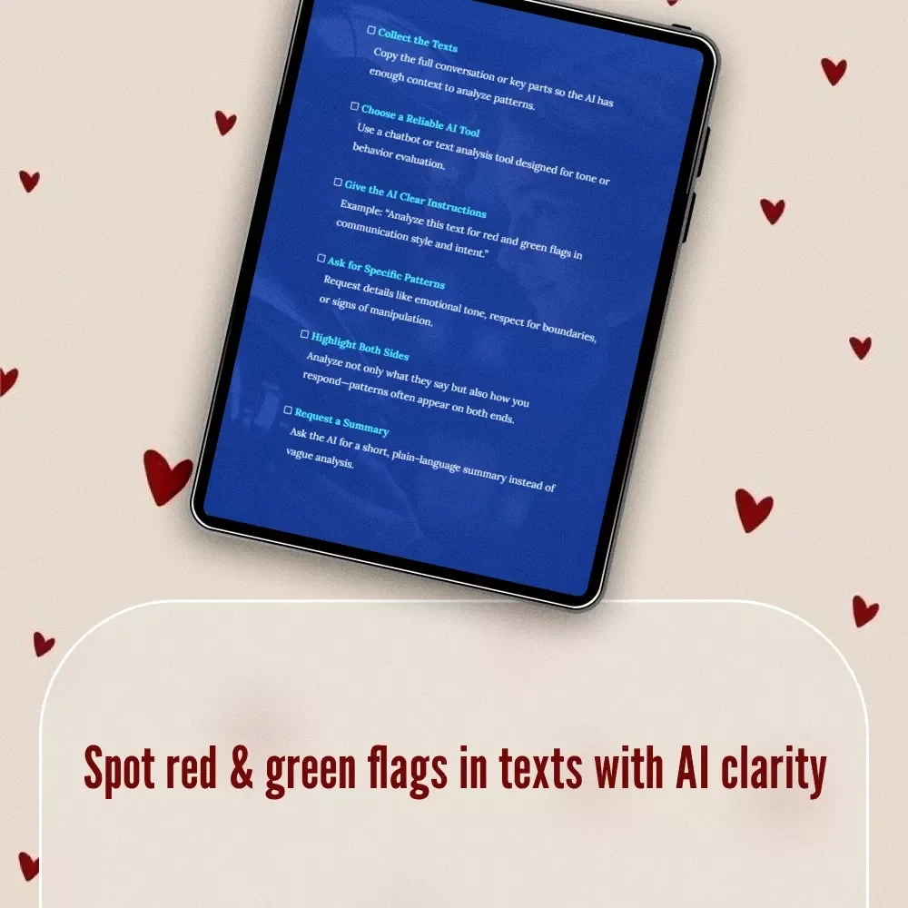 AI Red/Green Flag Analyzer Checklist for Text Clarity | Digital Download Guide for Spotting Communication Patterns, Input Texts & Self-Reflection | Printable eBook for Relationship Insights