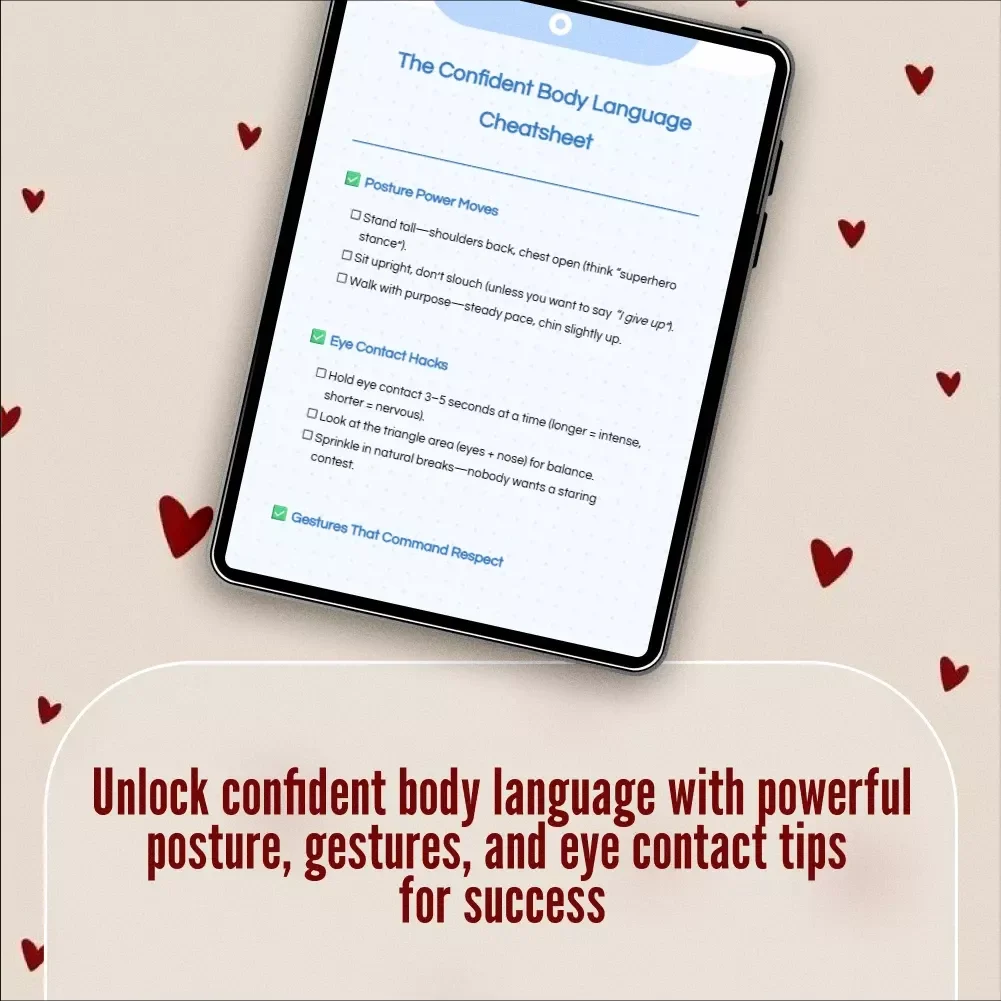 The Confident Body Language Cheatsheet | Digital Download Checklist for Assertive Posture, Gestures, and Eye Contact