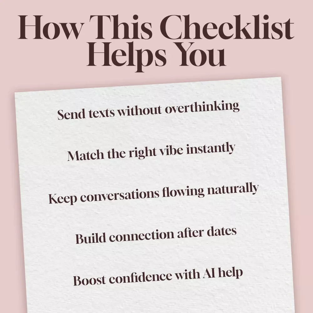 Post-Date Text Scripts for Every Vibe: Flirty, Casual, Serious | Digital Checklist | eBook Guide for Modern Dating & Text Confidence