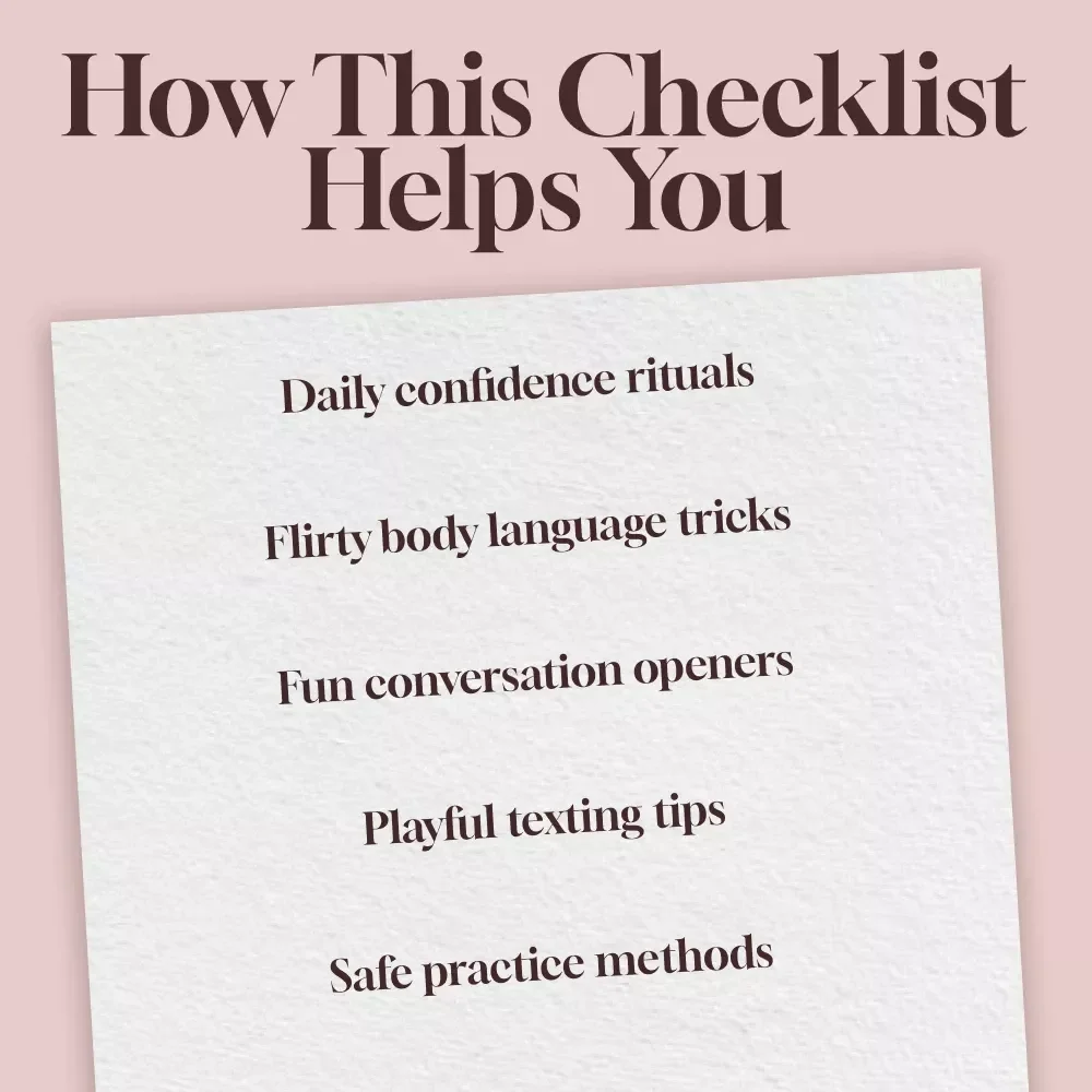 Flirtation Confidence Checklist: Boost Your Charm & Playfulness | Digital Download Guide, eBook & Self-Help Tool for Confidence & Fun Conversations